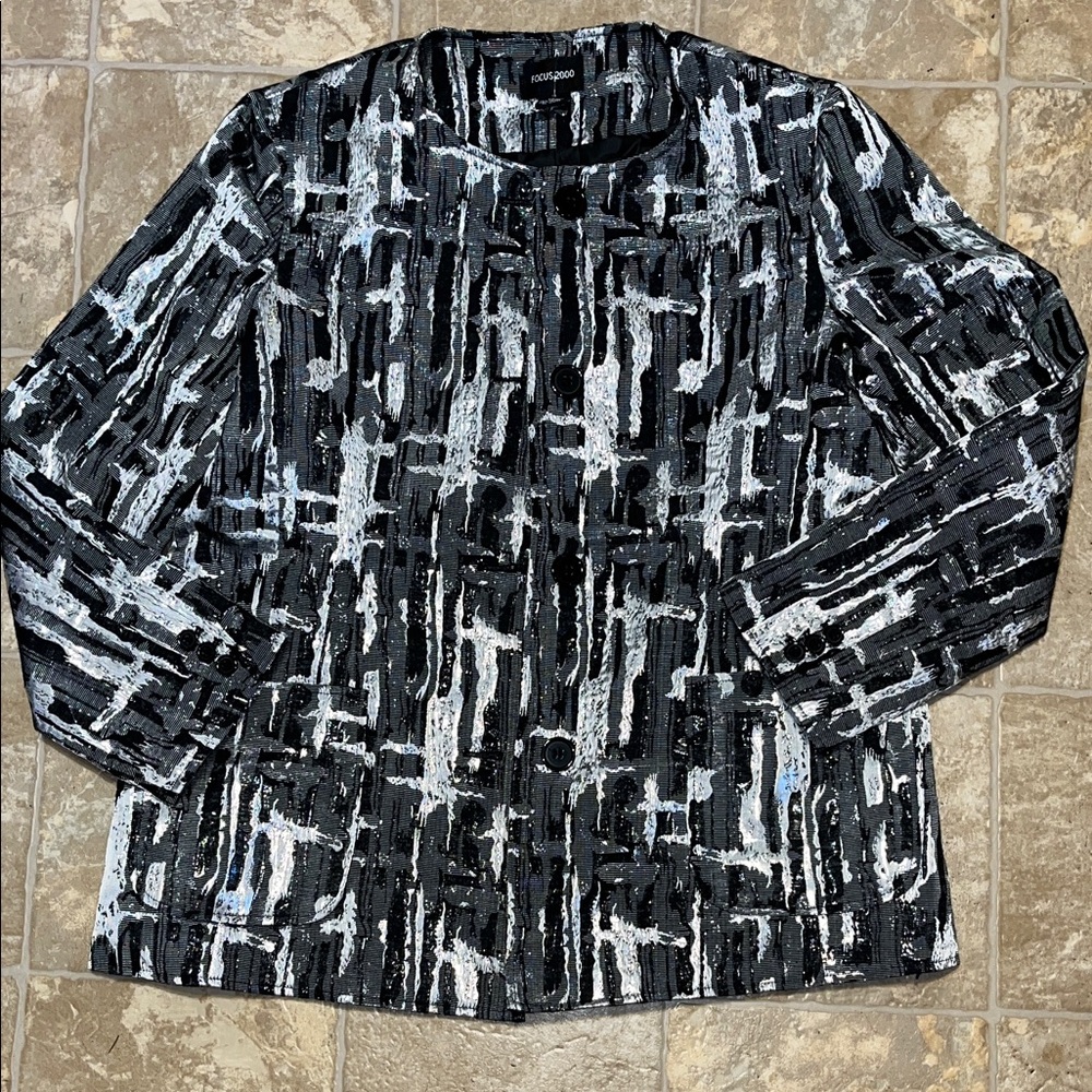 Focus 2000 Black and Gray Abstract Blazer - Picture 4 of 16